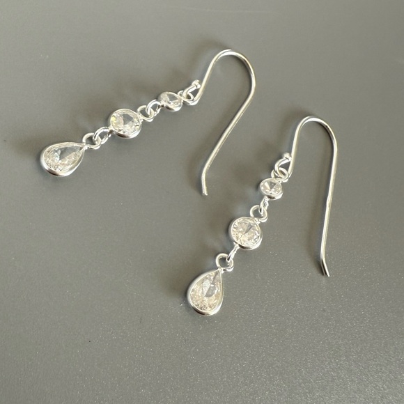 Sterling Silver Cubic Zirconia Dangle Earrings - Picture 7 of 10